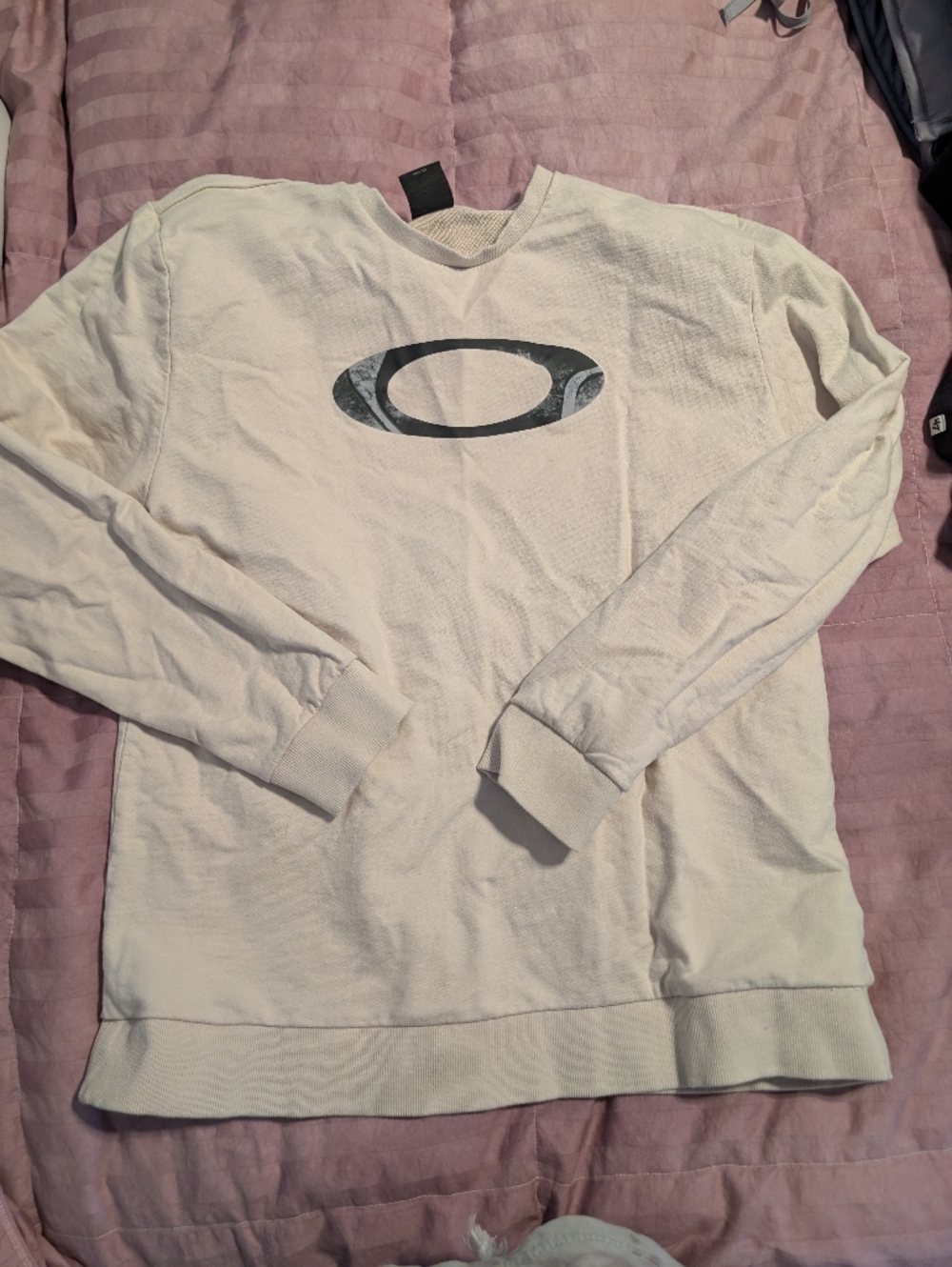 Oakley Cream Crewneck Sweater with Black Logo